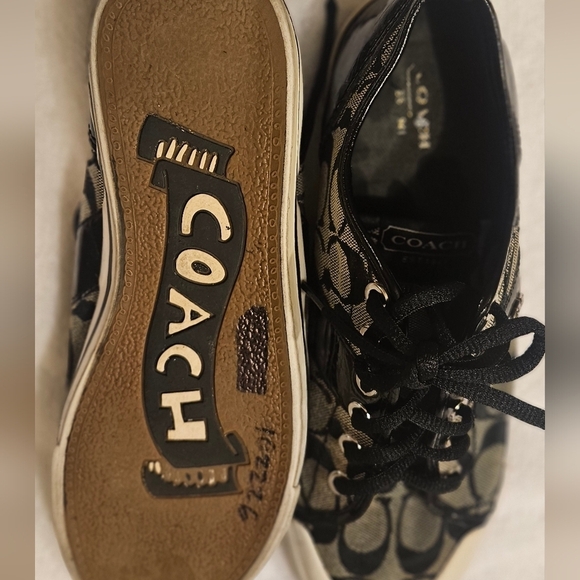 Coach Signature Monogram Grey & Black Sneakers Shoes Women's Size 9B - Picture 8 of 9